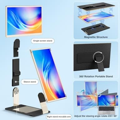 KEFEYA Laptop Screen Extender 15.6", FHD 1080P Portable Triple Monitor for Laptops 13-17.3", 120% sRGB 235° Rotation Detachable Laptop Monitor Extender for Windows/Mac/Dex/Chrome/Surface, Plug n Play - Image 5