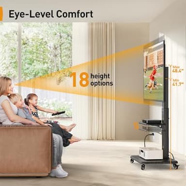 Perlegear Mobile TV Stand with Power Outlet, Tilt & Swivel Rolling TV Cart for 32 to 65 70 75 inch TVs up to 110 lbs, Height Adjustable Rolling TV Stand with Wheels, Max VESA 600x400mm, PGTVMC17 - Image 6