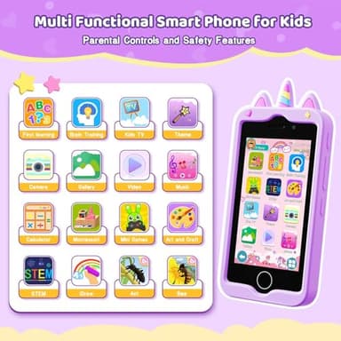 Kids Smart Phone for Girls, 4.0" Touchscreen Learning Music Puzzle-Games Toddler Phone for Kids Ages 3-6, Dual Camera，Built-in 8G SD Card Toy, Birthday Gifts for Kids Cell Phone Toy, Purple - Image 5