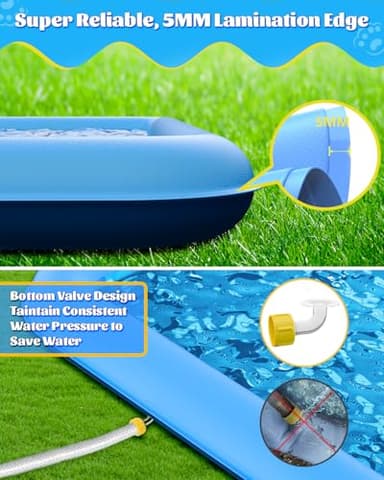 Raxurt Splash Pad, 97"- 72" Non-Slip Splash Pad for Kids and Dogs, Thickened Durable Square Dog Pool with Sprinkler Summer Outdoor Water Toys for Toddler Girls Boys Children Pet (Blue) - Image 3