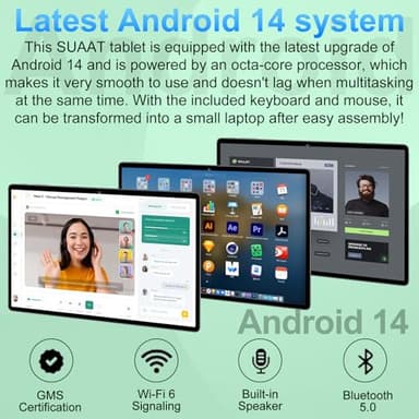 SUAAT 2025 Tablet 10 inch Android 14 Tablets with Keyboard Mouse, 20GB RAM 128GB ROM 1TB Expand 2 in 1 Tablet with Octa-core 6000mAh, HD IPS Display, Widevine L1, 5G WiFi 6, Dual Camera, GMS (Gray) - Image 2