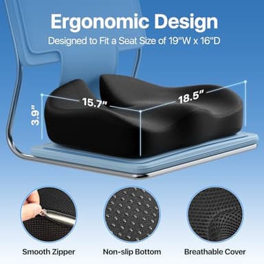 CJACSOC Seat Cushion, Extra Large Memory Foam Cushion for Office Chair Cushions, Ergonomic Cushions Pad Pillow for Pressure Relief Sciatica & Pain Relief for Long Sitting - Image 3