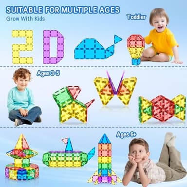 Magnetic Tiles Toddler Building Blocks Toys, Magnet Montessori Kids Toys for 3+ Year Old Boys and Girls, Preschool Learning Sensory STEM Education Gift Games, Birthday Gifts Idea for Kids Toddlers. - Image 4