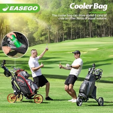 EASEGO Golf Push Cart 3 Wheel : Golf Bag Cart Foldable with Phone/Cup/Umbrella Holder Compact Golf Pull Carts Quick Fold Golf Caddy Push Carts with Large Wheelbase for Different Terrain (orange color) - Image 6