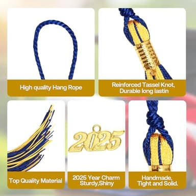 2025 Tassel Graduation, Tassels for Graduation Cap 2025, Blue Gold Tassel Cap Decorations with Gold Charms Memorial Cords Graduate Hat Ceremonies Accessories for Class of School Grad Souvenir Gifts - Image 4