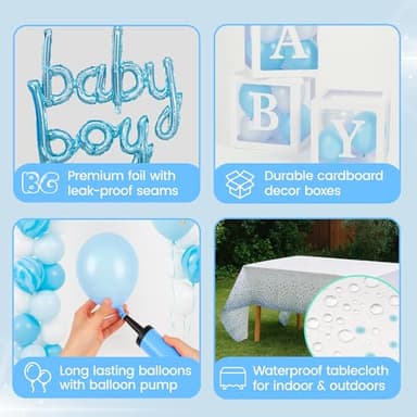 Baby Shower Decorations for Boy - All-in-One Inclusive Baby Boy Shower Blue Decorations JUMBO 165 Pcs Set - Welcome First Birthday Photo Shoot Decor Balloons Arch Boxes with Letters Kit - Image 4