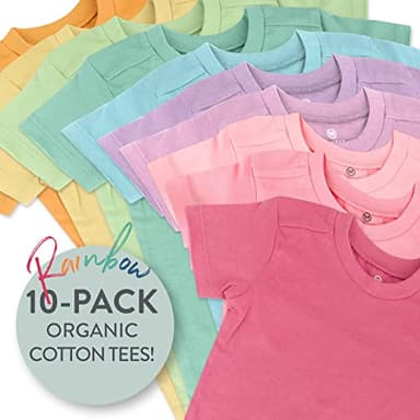 HonestBaby 10-Pack Short Sleeve T-shirts 100% Organic Cotton Baby, Toddler, Little Kids, Boys, Girls, Unisex, Rainbow Girl, 4T - Image 3