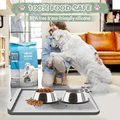 Silicone Dog Food Mat - Pet Feeding Mat with Waterproof Bowl, Residue Collection Pocket and Raised Edges, Hooks Included - Suitable for Cats and Dogs - Image 7