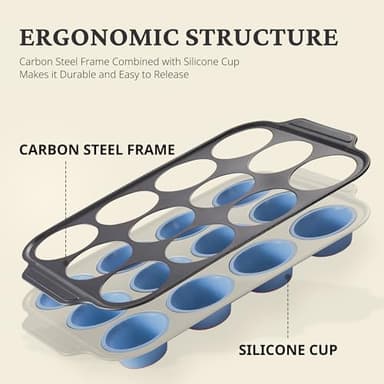 Silicone Muffin Pans for Baking with Metal Frame, Egg Bite Molds, Cupcake Pans 12 Regular Size, Muffin Tins Easy to Pop Nonstick Non Toxic Bakeware for Oven,Blue - Image 2