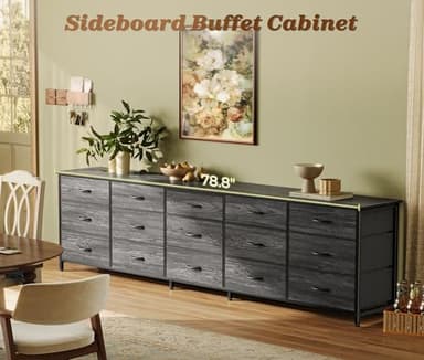 Huuger 78.7 inch Long Dresser for Bedroom, 15 Drawer Fabric Dresser for Closet, Large TV Stand for 65, 75, 85 inch TV, Wide Chest of Drawer with Storage, 78.7" W x 12.9" D x 26.7" H, Grey - Image 5