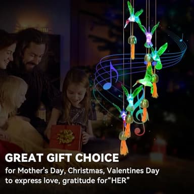 Hummingbird Gifts for Women Mom Grandma,Hanging Solar Wind Chimes for Outside,Waterproof LED Gardening Garden Decor Lights for Festival Birthday Gifts for Girlfriend Wife (Red Housing) - Image 7