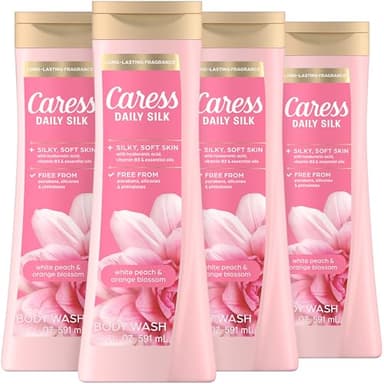 Caress Body Wash for Women, Daily Silk White Peach & Orange Blossom, Shower Gel Body Wash Moisturizing for Noticeably Silky, Soft Skin, 20 fl oz, 4 Pack - Image 1