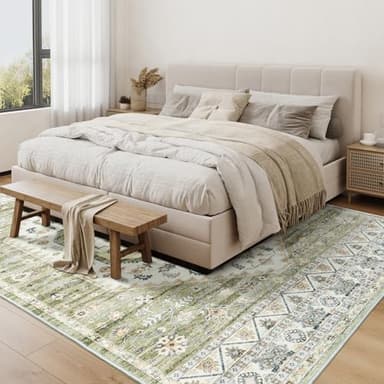 Area Rugs for Living Rooms - 8x10, Boho Non-Slip Low Pile Carpet Machine Washable Rugs for Bedroom, Farmhouse, Office, Dining Room (Green) - Image 7