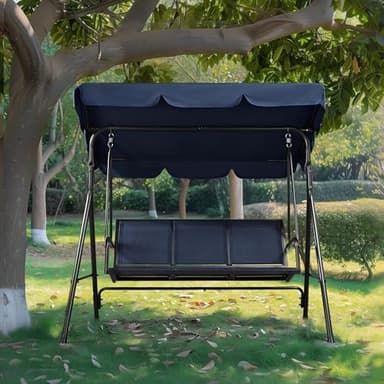 Yaheetech Outdoor Porch Swing Chair for Adults, 3-Seat Patio Sunset Hanging Swing w/Texteline Fabric & Adjustable Canopy & Armrests, Canopy Lounge Chair for Backyard/Garden/Balcony, Blue - Image 7