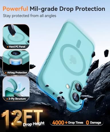 CANSHN Magnetic for iPhone 16 Plus Case, Upgraded [Full Camera Protection] [Compatible with Magsafe] [Translucent Matte] Shockproof Protective Phone Case for iPhone 16 Plus - Teal - Image 7