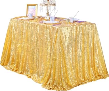 QueenDream 90x132inch Rectangle Sparkly Gold Sequin Tablecloth Wedding Glitter Tablecloth for Birthday Party Decor - Image 1