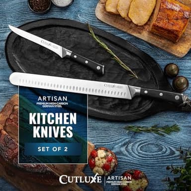 Cutluxe BBQ Carving Knife Set – Brisket Slicing and Boning Knife for Meat Cutting – Professional Knife with Razor Sharp German Steel, Full Tang, Ergonomic Handles – Artisan Series - Image 4