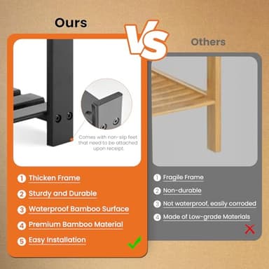 Sweetcrispy Shoe Rack Bench, 3-Tier Bamboo Entryway Storage Organizer, 286lb Capacity, Shoes Stand for FrontDoor Entrance, Bedroom, Living Room, Bathroom, Balcony, 11.3 x 27.6 x 17.8 Inches, Black - Image 5