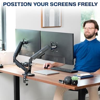 VIVO Dual Monitor up to 32 inches and 19.8 lbs per Screen, Pneumatic Arm Desk Mount, Articulating Counterbalance, VESA Stand, Classic, STAND-V002O - Image 5