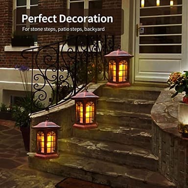 Solar Outdoor Waterproof Hanging Lantern, Yard Decorative Solar Lights PVC Upgrade 3 LED Flickering Flameless Candle Decorative Lights for Garden(Garden Candle) - Image 4