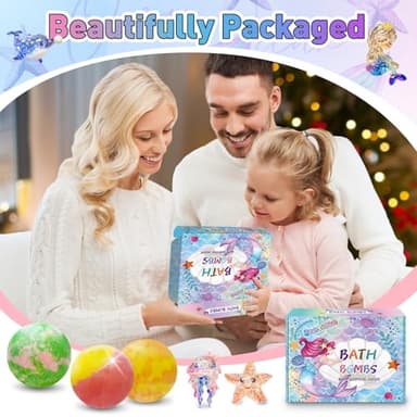 Bath Bombs for Kids with Surprise Inside, 12pcs Kids Bath Bombs with Mermaid Toys Gift Set for Girls, Shea & Coco Butter Dry Skin Moisturize, Handmade Fizzy Bubble Spa Bath Ball for Birthday Christmas - Image 7