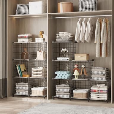 AWTATOS 6 Cube Storage Wire Closet Organizers DIY Stackable Storage Shelves Bookcase Cabinet for Home Office, Black - Image 5