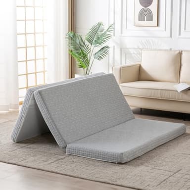Foldable Mattress, 4 Inch Memory Foam Guest Floor Mat, Tri Folding Portable Mattress for Toddlers and Adults, Washable Cover, Non-Slip Design, Queen Grey (Size: 60" L x 80" W x 4" Th) - Image 8