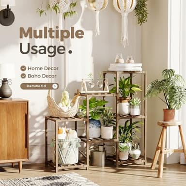 Bamworld Plant Stand Indoor Plant Shelf Outdoor Wood Plant Rack for Multiple Plants 3 Tiers Ladder Plant Holder for Living Room Patio Boho Home Decor for Gardening - Image 2
