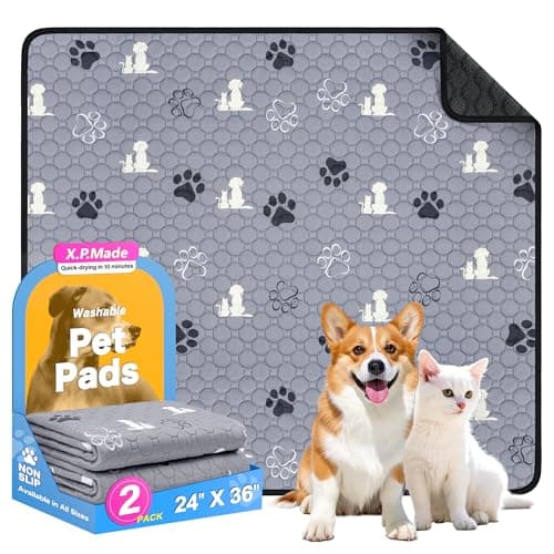 Washable Pee Pads for Dogs, 2 Pack Reusable Puppy Pads, Waterproof Pet Pee Pads for Dog Potty Training, Extra Large Dog Pee Pads for Crate, Playpen, and Whelping, Durable and Absorbent, Grey 24"x36"