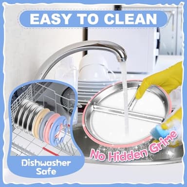 OVV Stainless Steel Kids Plates (2 Pack) 9 Inch Toddler Divided Plates with ﻿Removable Silicone Sleeves & 5 Suction Cups Baby Self Feeding | Mess-Free Mealtime | Dishwasher Safe - Image 3