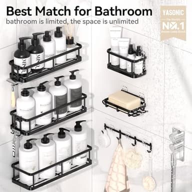YASONIC Shower Caddy, 100% Rustproof Shelves for Inside Shower, No Drilling Bathroom Organizers and Storage, 6 Pack Large Capacity Bathroom Caddy for Kitchen & Home Decor - Image 7