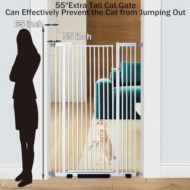 55.1 Inch Tall Baby Gate Auto Close Dog Gate Adjustable 29.92"- 43" Wide Pressure Mounted Walk Through Swing Pet Gate for Doorways (White, 29.92" - 43") - Image 2