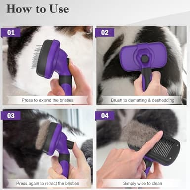 Swihauk Self Cleaning Slicker Brush for Dogs & Cats, Skin Friendly Pet Grooming for Shedding, Deshedding, and Hair Removal - Puppy Brush for Long Haired Pets, Pet Supplies, Purple - Image 7