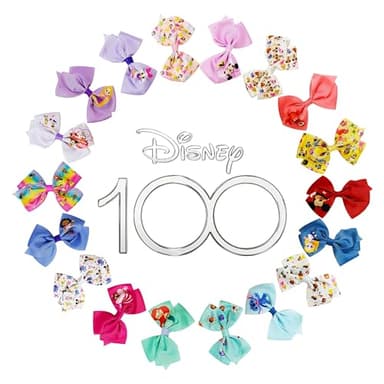 Disney 100th Anniversary Special Hair Accessory for Girls|18pc Disney Hair Bow Clips Featuring Favorite Characters with a String Bag Bow Holder with hanger. For all occasions & ages 3+ - Image 1