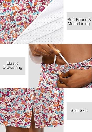 Viodia Women's 20" Knee Length Skorts Skirts Athletic Tennis Golf Skirt for Women Modest Sports Casual Summer Skirt with 5 Pockets Orange Pink Floral M - Image 4