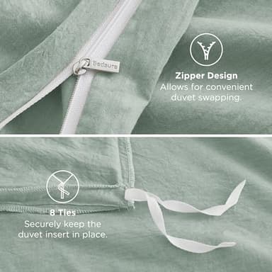 Bedsure 100% Washed Cotton Duvet Cover King Size - Sage Green Minimalist Cotton Duvet Cover Linen Like for All Seasons - GentleSoft™ Plain Simple Bedding (Sage Green, King, 104"x90") - Image 7