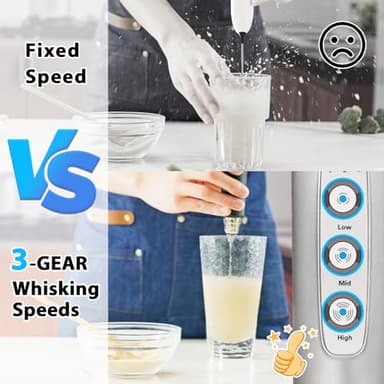 Sakgos Milk Frother with Stand Rechargeable-Handheld Frother Wand with 3 Stainless Whisks 3 Speed Adjustable, Electric Whisk Drink Mixer, Foam Maker Blender for Matcha Latte Cappuccino Chocolate - Image 7
