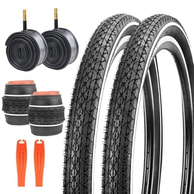 Balinge 2 Pack 20" x 2.125" Folding Replacement Bike Tires for Beach Cruiser Bike，Bicycle Tires for Commuter Bikes，White Wall，Non-Slip，White Wall，2Tires & 2 Tubes & 2 Levers - Image 1