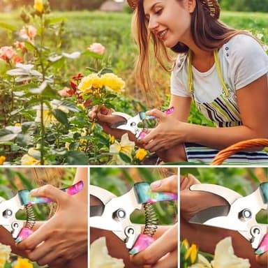 Garden Tools Set, JUMPHIGH 10 Pieces Gardening Tools with Floral Print, Ergonomic Handle Trowel Rake Weeder Pruner Shears Sprayer, Garden Hand Tools with Carrying Case Gardening Gifts for Women Father - Image 4