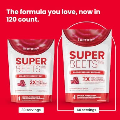 HumanN SuperBeets Heart Chews, Nitric Oxide and Blood Pressure Support, Grape Seed Extract & Non-GMO Beet Root Powder Energy, Pomegranate Berry Flavor, 120 Count - Image 2
