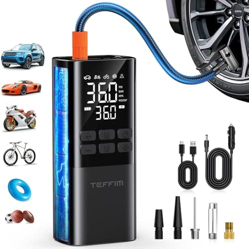 Tire Inflator Portable Air Compressor - Air Pump for Car Tires 150PSI &15000 mAh Battery, Portable Tire Inflator for Car with Pressure Gauge, Tire Inflator with LED Light, for Bike, Motorcycle, Balls - Image 1
