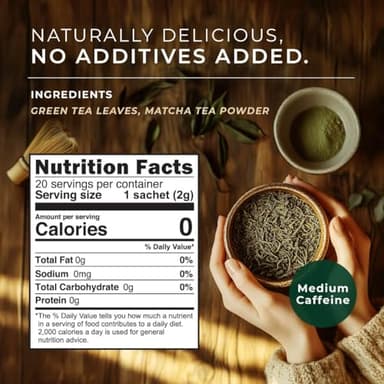 Gya Tea Co Matcha Green Tea Bags (20 Bags) - High Caffeine Smooth Tea with Fresh & Silky for Morning Refresh & Digestive Health - Image 2