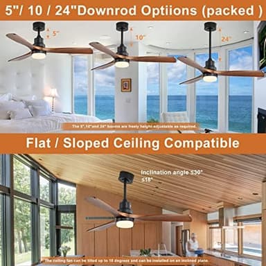 Sofucor 52 Inch Ceiling Fan with Lights and Remote, Low Profile Flush Mount Modern Wood Ceiling Fan for Indoor Bedroom Living Room Farmhouse Outdoor Patio Porch, Reversible DC Motor, Brown - Image 4