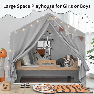 Kids Play Tent with Mat, Razee Large Playhouse Tent Indoor, Play House Kids Tent Castle for Girls Boys, Play Cottage (Grey) - Image 3