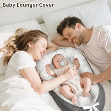 Baby Lounger - Babies Nest for Newborn, Breathable & Soft Organic Cotton Lounger, Portable Baby Lounger for Home & Travel, Ideal Newborn Essentials, Grey Leaves - Image 6