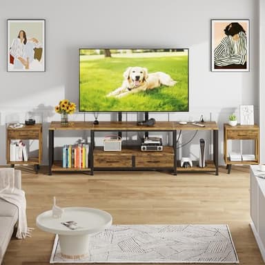 GYIIYUO LED TV Stand with Mount and Power Outlet & Fabric Drawers for 32-85 Inches TV - Entertainment Center and Corner Tv Stand for Living Room, Bedroom- 47" Rustic Brown (Max VESA 600mm × 400mm - Image 7