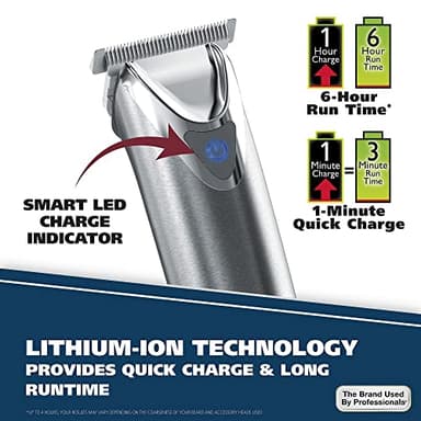 Wahl USA Stainless Steel Lithium-Ion Cordless Beard Trimmer for Men - Rechargeable All in One Men's Beard Trimmer with Rotary Ear & Nose Trimmer, & Detail Trimmer - Model 9818A - Image 8