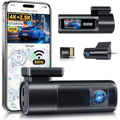 GKU Dash Cam Front and Rear, 4K 60fps＋2.5k Dashcam,STARVIS Sensor, HDR, 5G WiFi GPS, 24H Parking Mode, Night Vision, 170°Wide Angle, Dash Camera for Cars with 1.47 Display, 64G SDcard (Midnight) - Image 1