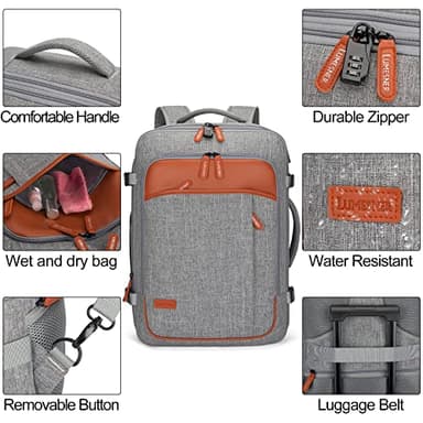 Lumesner Carry on Travel Backpacks, Extra Large 40L Flight Approved for Men & Women,Expandable Suitcase backpack (Grey (Backpack With 4 Packing Cubes)) - Image 6