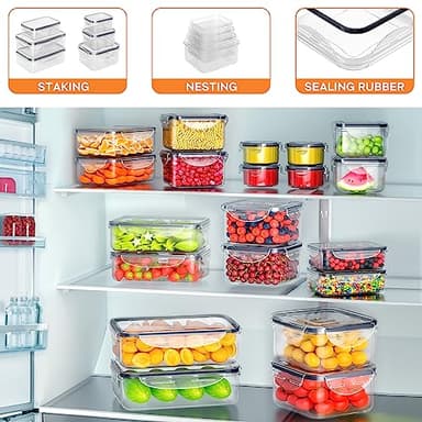 40 PCS Food Storage Containers with Lids Airtight (20 Containers & 20 Lids), Plastic Storage Meal Prep Container-Stackable 100% Leakproof & Microwave Organization and Storage Sets, Lunch Containers - Image 4